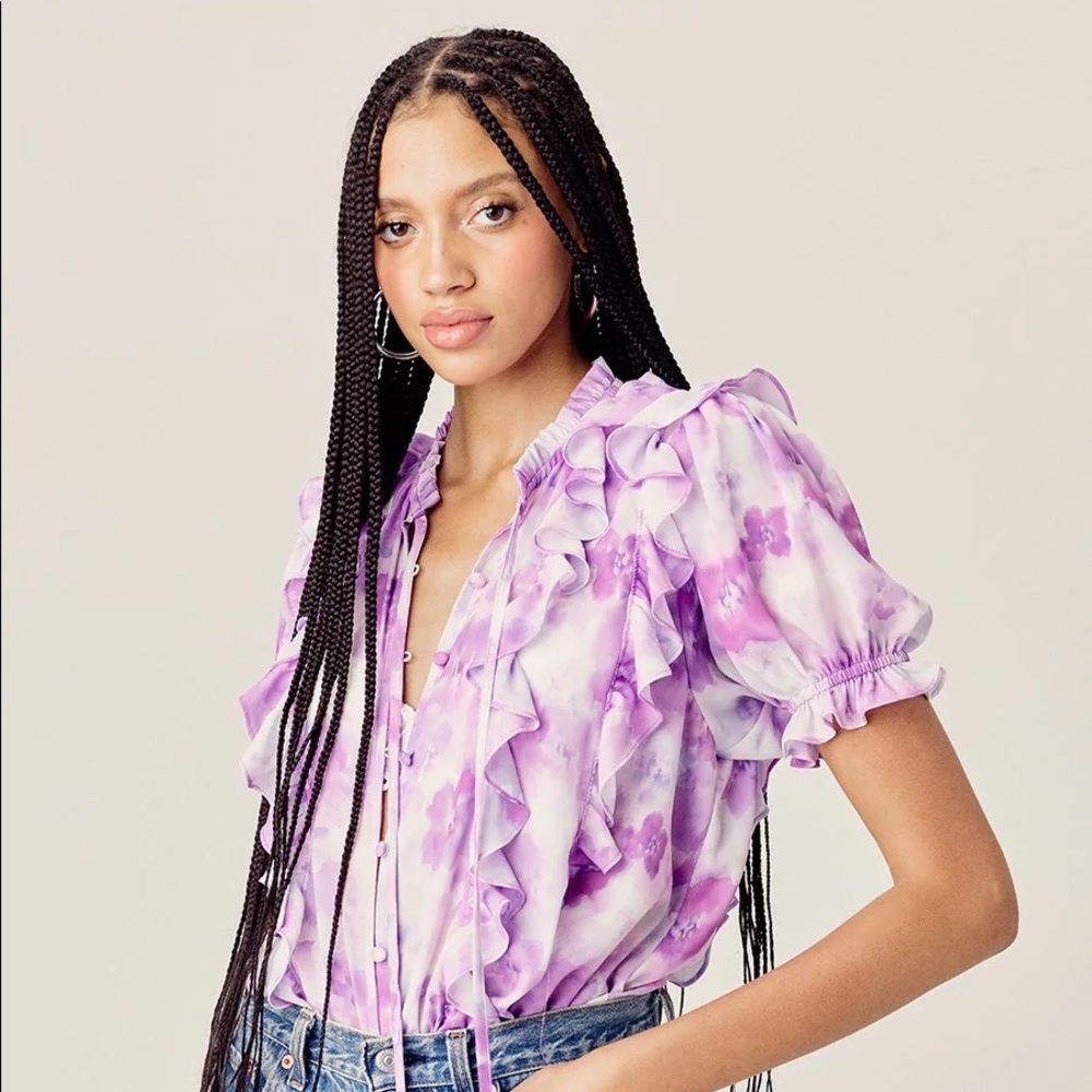 For Love and Lemons Zinna Floral Ruffle Blouse
